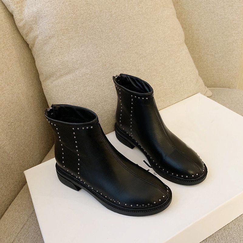 Bốt nữ đế bệt 3 phân lót lông (mã 206-bốt nạm viền đinh) | BigBuy360 - bigbuy360.vn