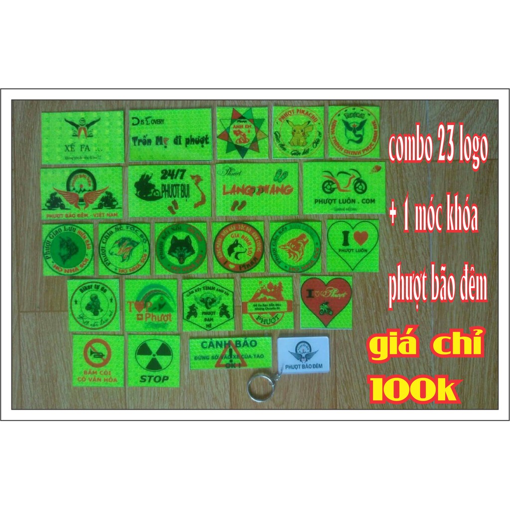 23 combo logo phượt tem phản quang + móc khóa ( combo 23logo 1 móc khóa )