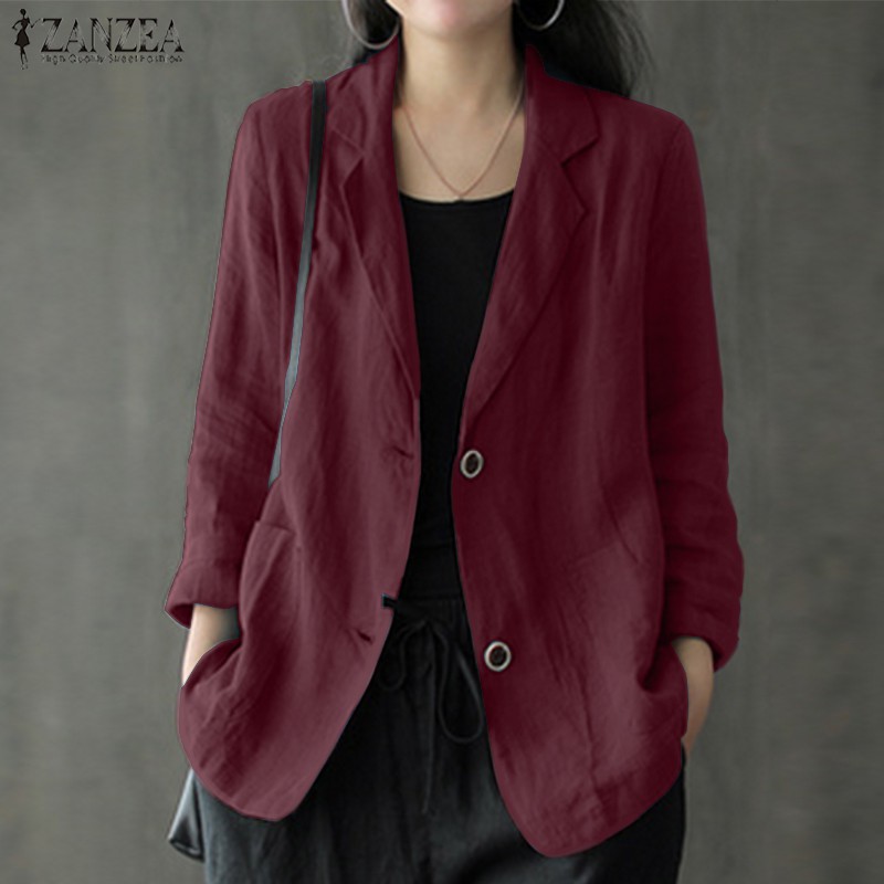 blazer ZANZEA Áo Khoác Tay Dài Gài Nút Thời Trang Cho Nữ