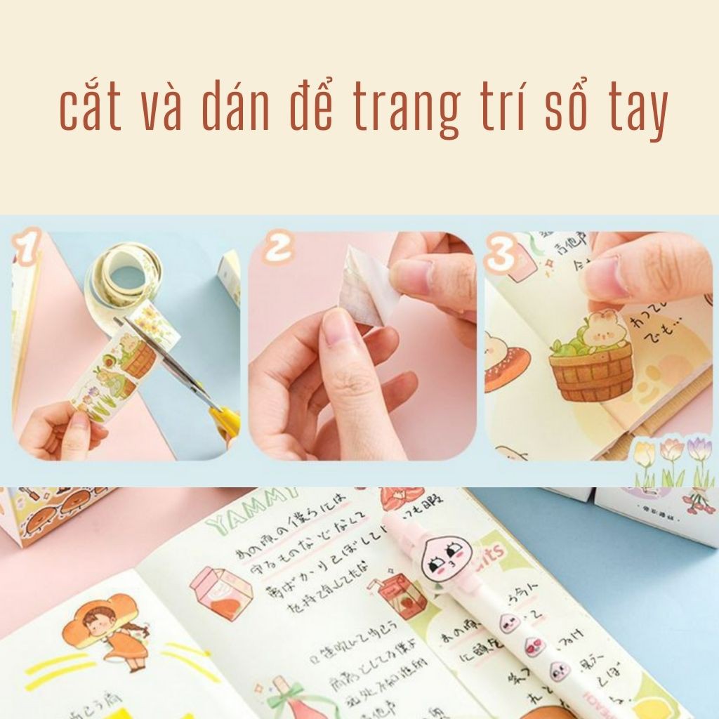 [1 cuộn giấy washi + 1 cuộn nhựa PET khổ to] Hộp 2 cuộn sticker bé gái hoạt hình dễ thương ST119