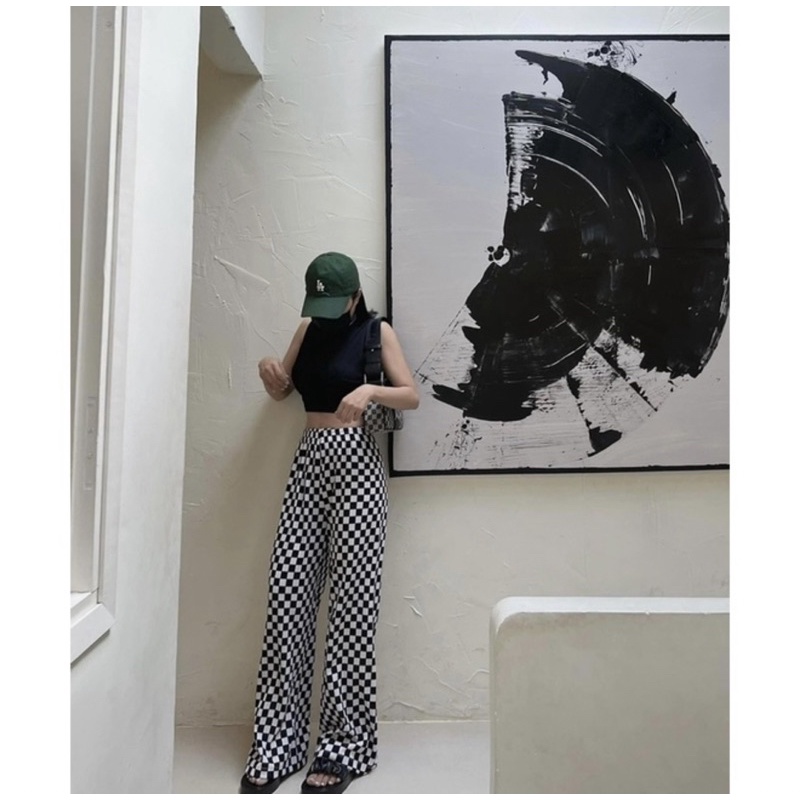 Set áo thun phối quần xuông caro