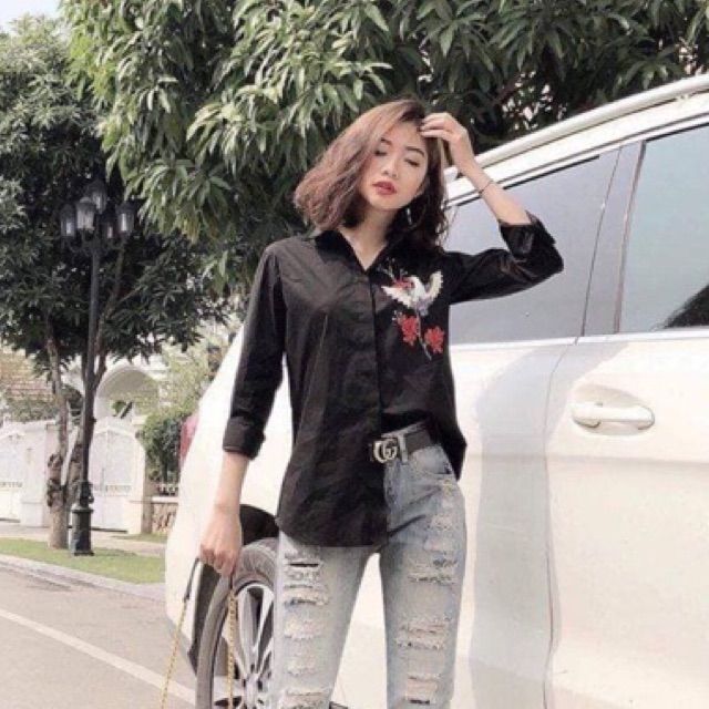 Áo Sơ Mi Thêu Nổi Hình Chim