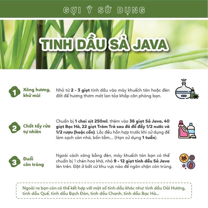  Tinh dầu hương Sả Java Haeva 10ml 30ml 100ml