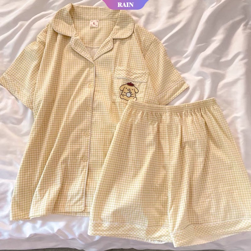 SANRIO Bộ Đồ Ngủ Pijama Hai Mảnh Tay Ngắn In Họa Tiết Hoạt Hình Cinnamoroll Kuromi Pom Pom Dành Cho Nữ
