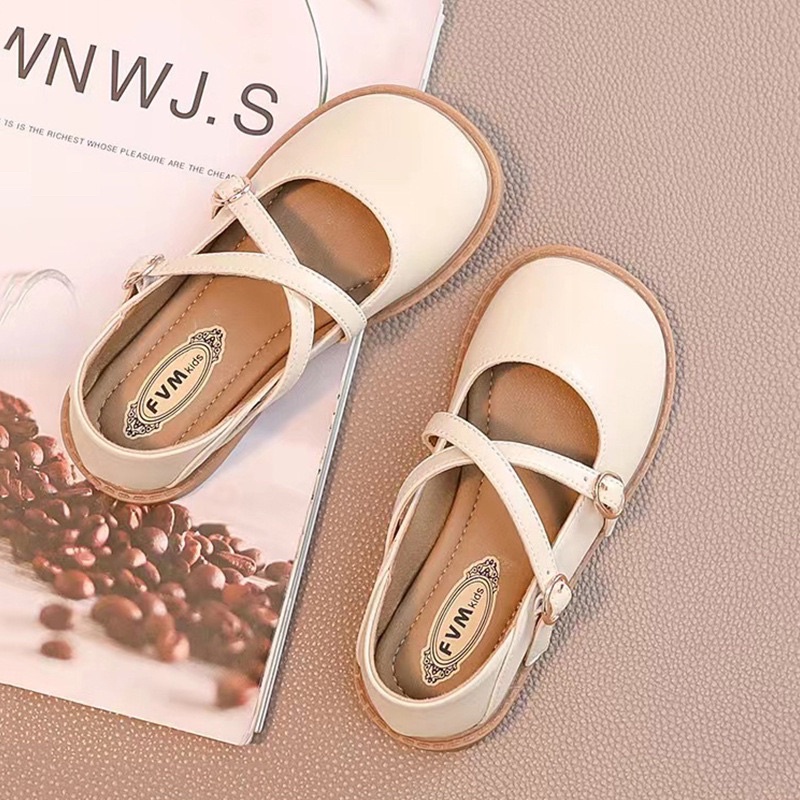 Giày búp bê quai chéo kiểu dáng vintage chất mềm êm bé gái