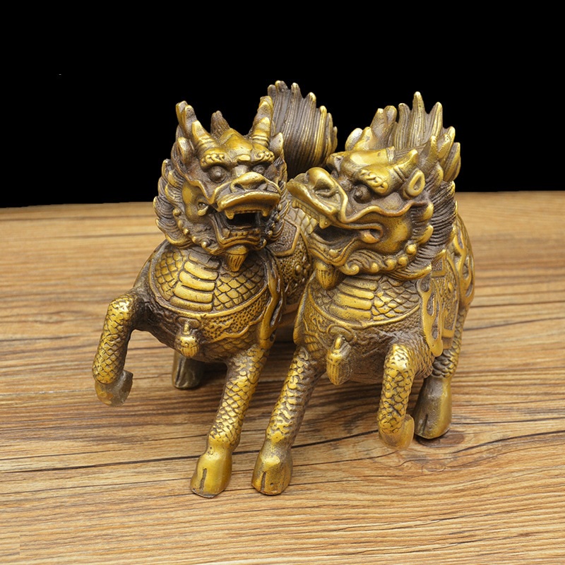 Cặp Kỳ Lân Chiêu Tài Lộc, Hút Vượng Khí Bằng Đồng Đúc Nguyên Khối (01 Cặp 02 Con, 1800 GRAM)