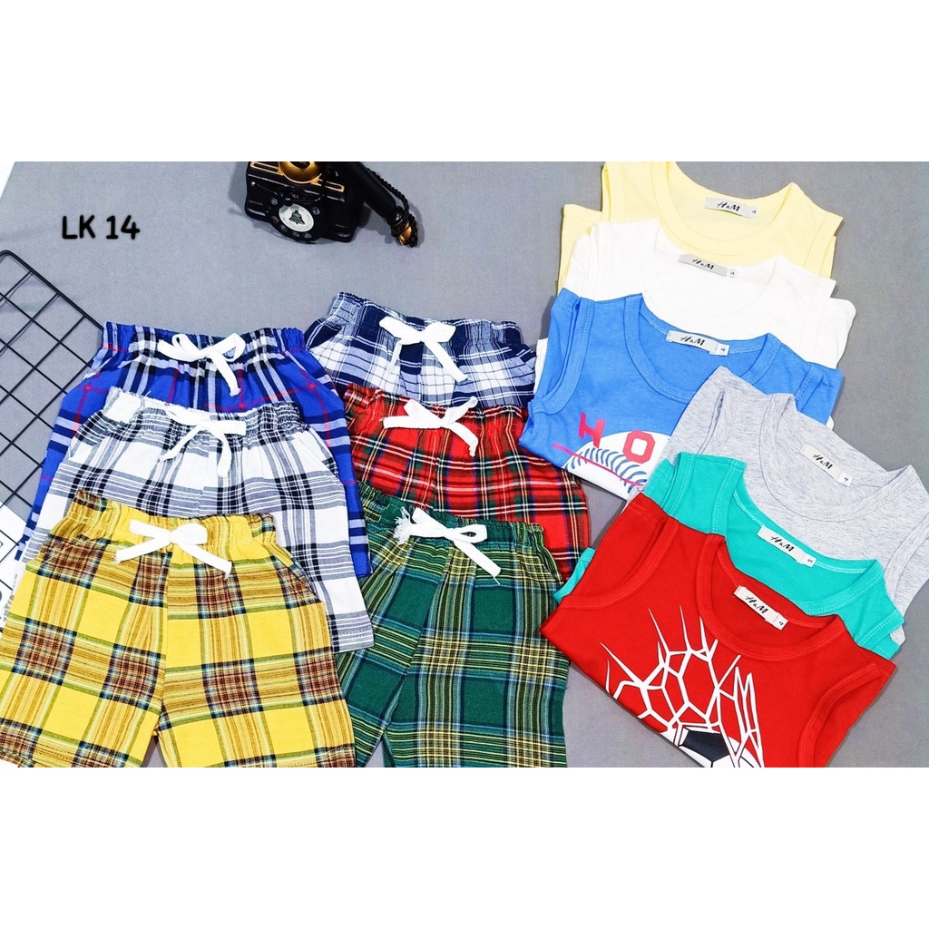 Đồ bộ bé trai size đại áo sát nách thun cotton VNXK quần phối sọc Jennie kids J492