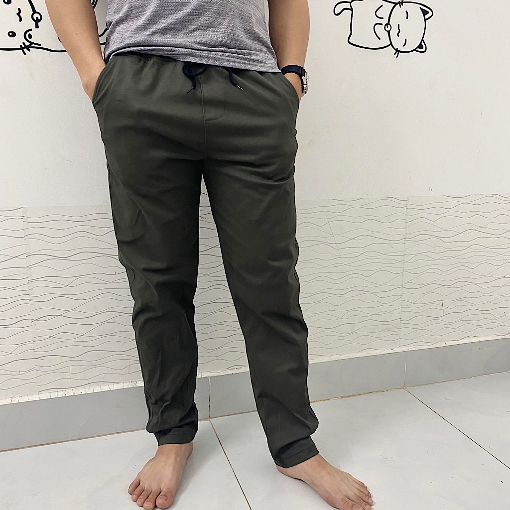 Quần kaki nam ống suông lưng thun vải co giãn