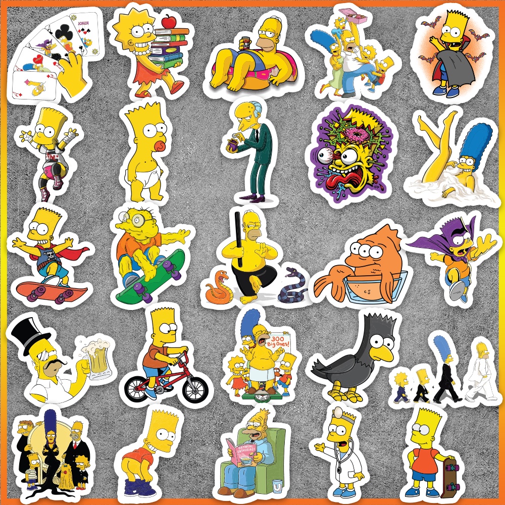 Set 50 cái Sticker Simpson chống nước, hình dán the Simpsons cute dán laptop, vali, điện thoại