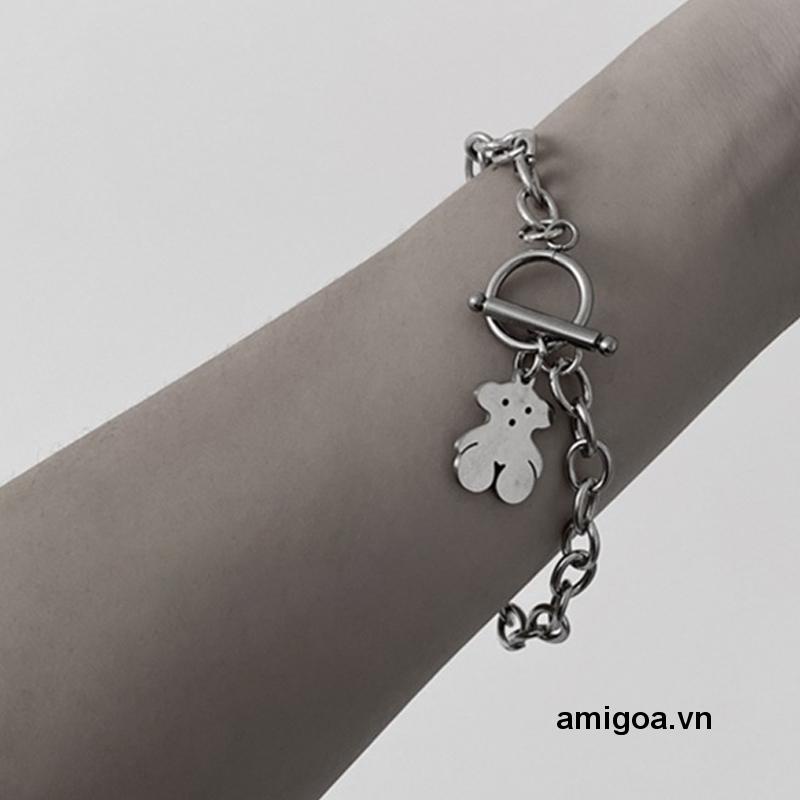 ✨✨Vòng Tay Thép Titan Không Phai Thiết Kế Hình Gấu Phong Cách Hip Hop Cá Tính