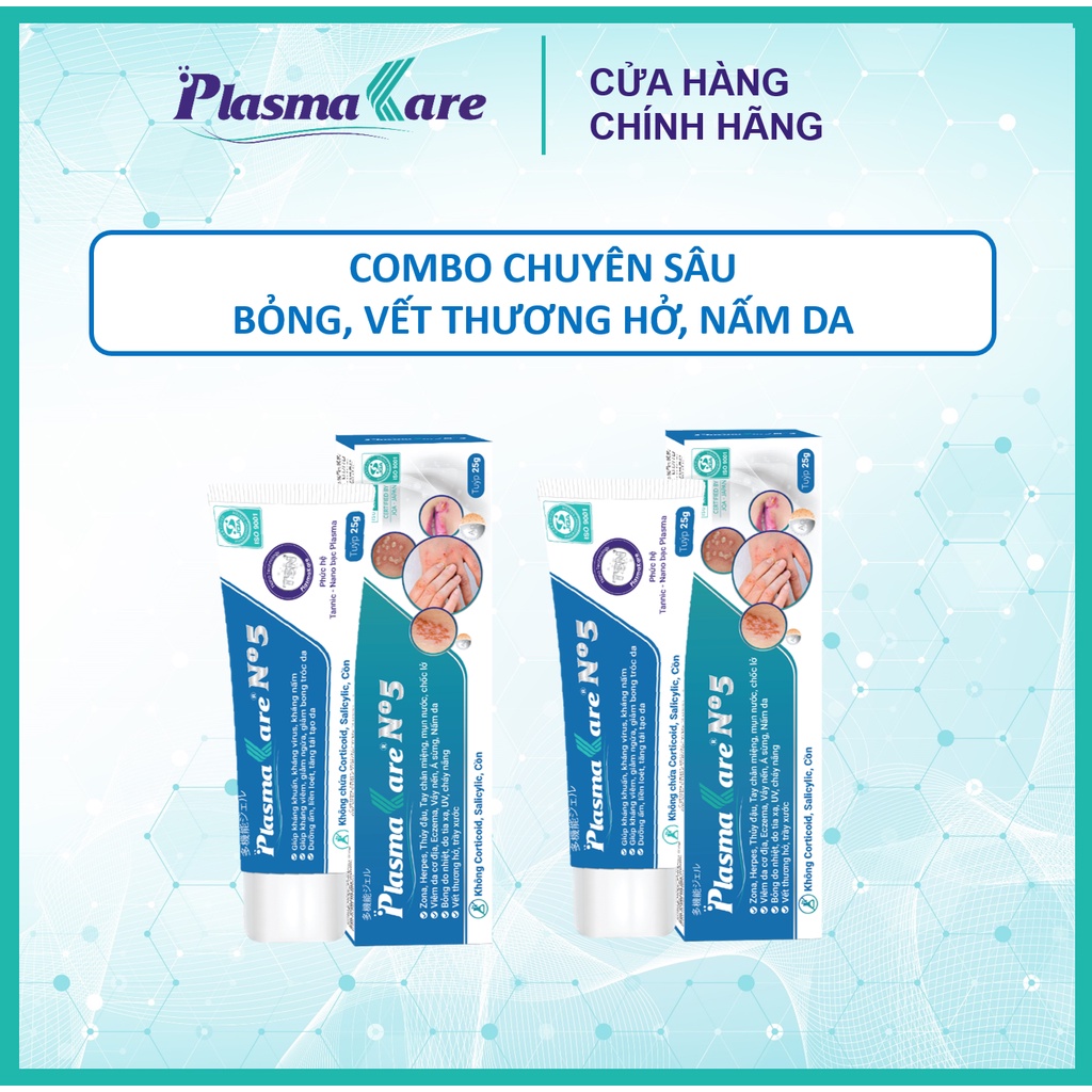 Combo 2 Gel PlasmaKare No5 cho Thuỷ đậu, Sởi, Tay chân miệng, Zona, Herpes, nấm da xẹp mụn, ngứa, dịu da, Ko thâm sẹo