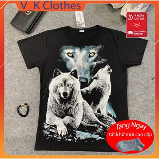(Tặng 1 vòng Phong Thủy Tỳ Hưu) Áo Phông Nam In Hình 3D Sói Trắng Chất Thun Mát Mẻ - AP03 - Shop VK_Clothes