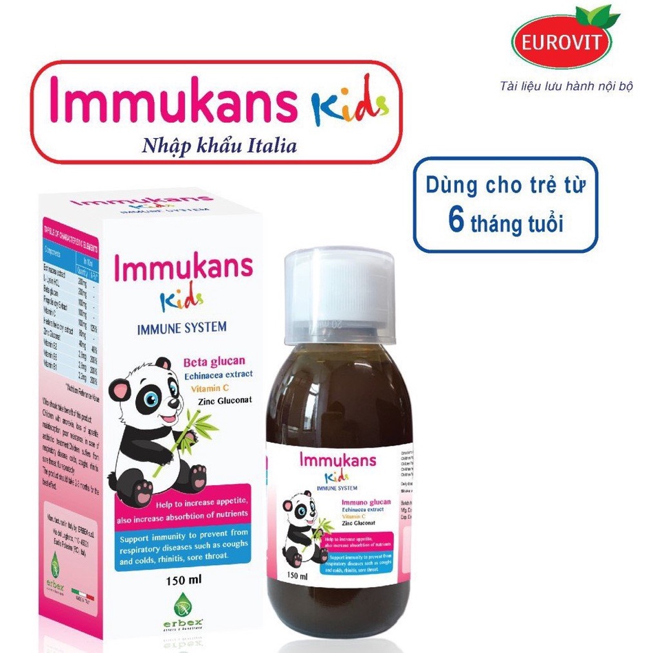 IMMUKANS KIDS Siro Ăn Ngon Và Tăng Sức Đề Kháng Cho Bé 150ml I Chính hãng Italia I thuochieuqua