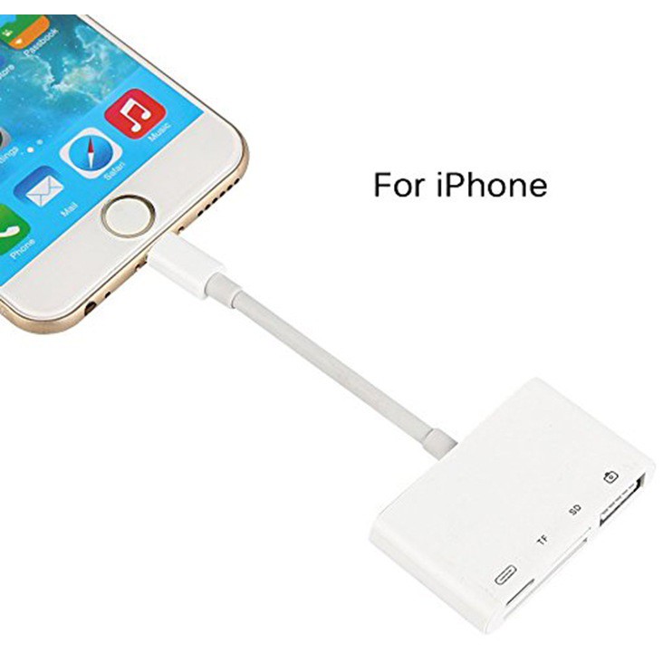 [Mã ELFLASH5 giảm 20K đơn 50K] Cáp OTG lightning đọc thẻ nhớ 4 in 1 cho Iphone Ipad