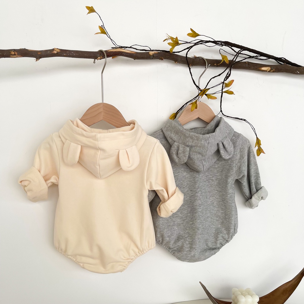 Áo liền quần dài tay có mũ trùm đầu thiết kế kiểu tai gấu hoạt hình dành cho trẻ em