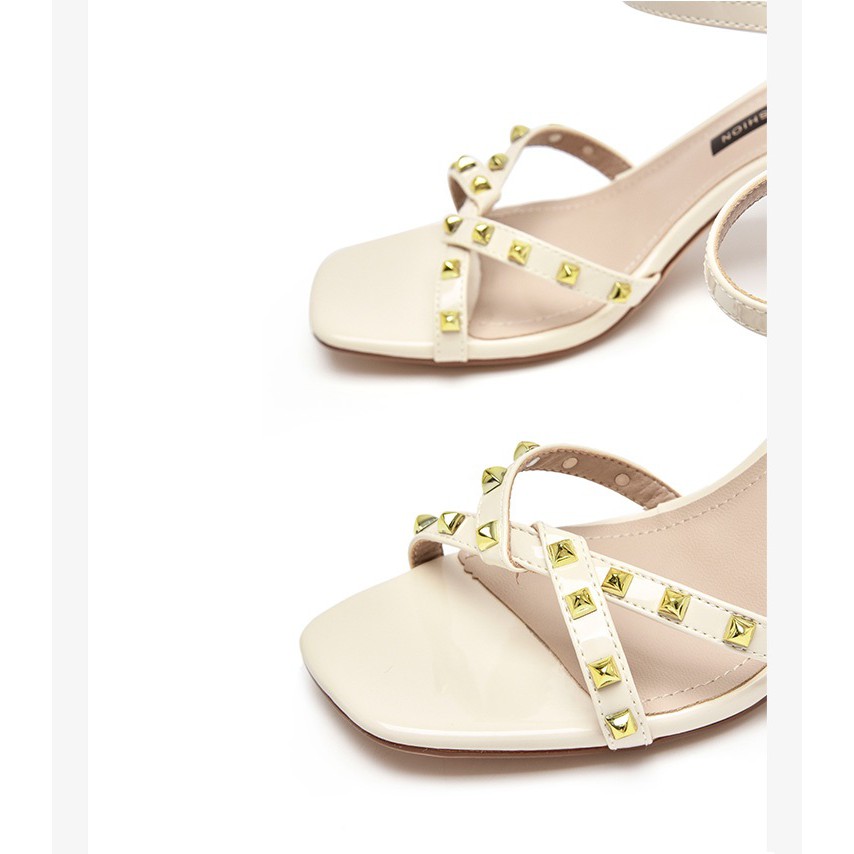 Sandal quai chéo Dusto, da bóng, gót nhọn cao 7cm