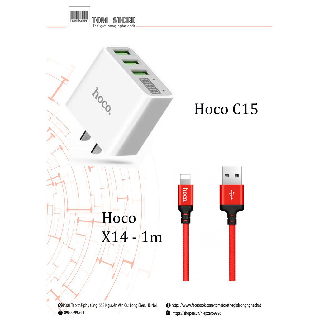 [BEST PRICE] Bộ Sạc Cáp Hoco Dành Cho IPhone, Samsung,..Hoco C15 Và Hoco X14 -HN