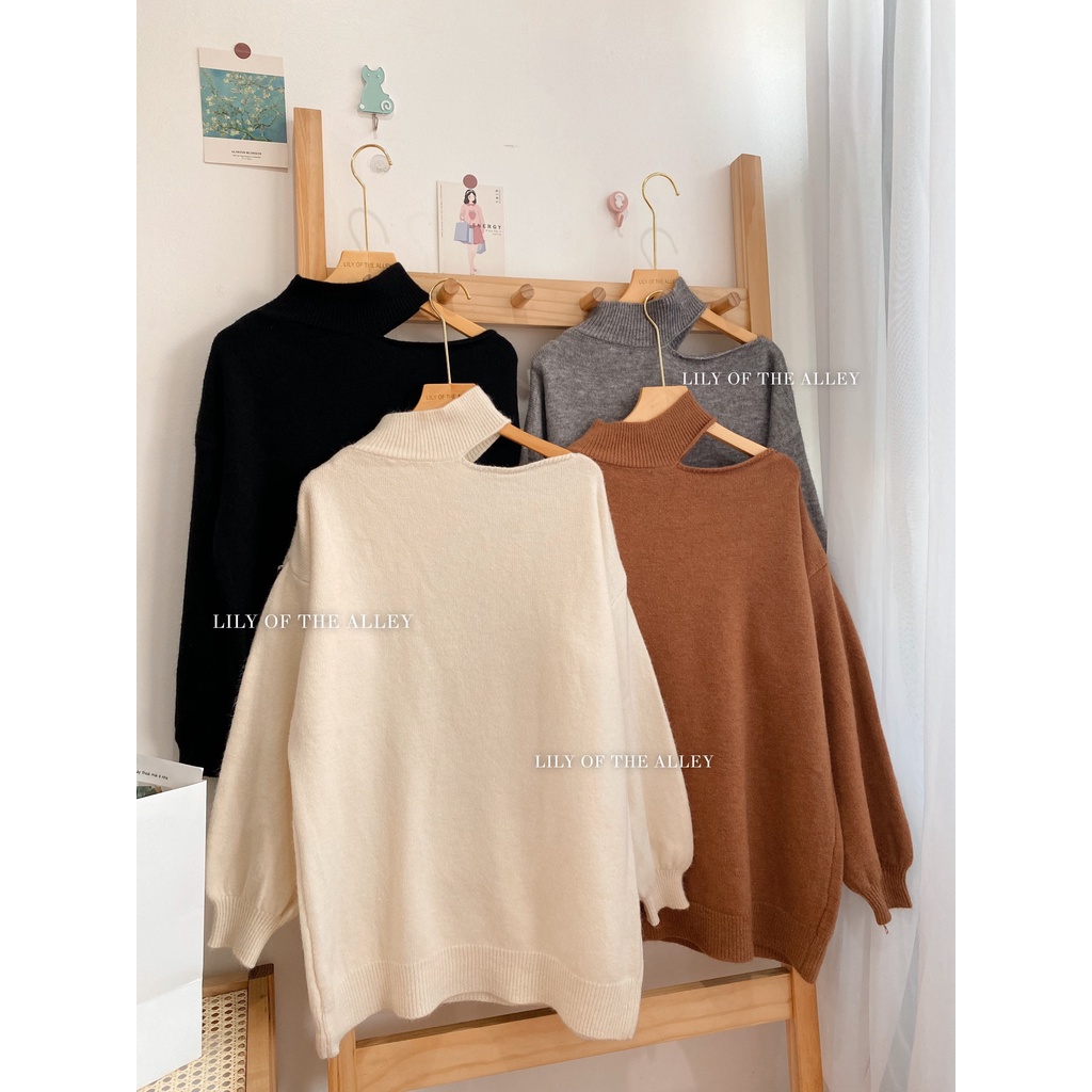 Áo len trơn hở vai oversize