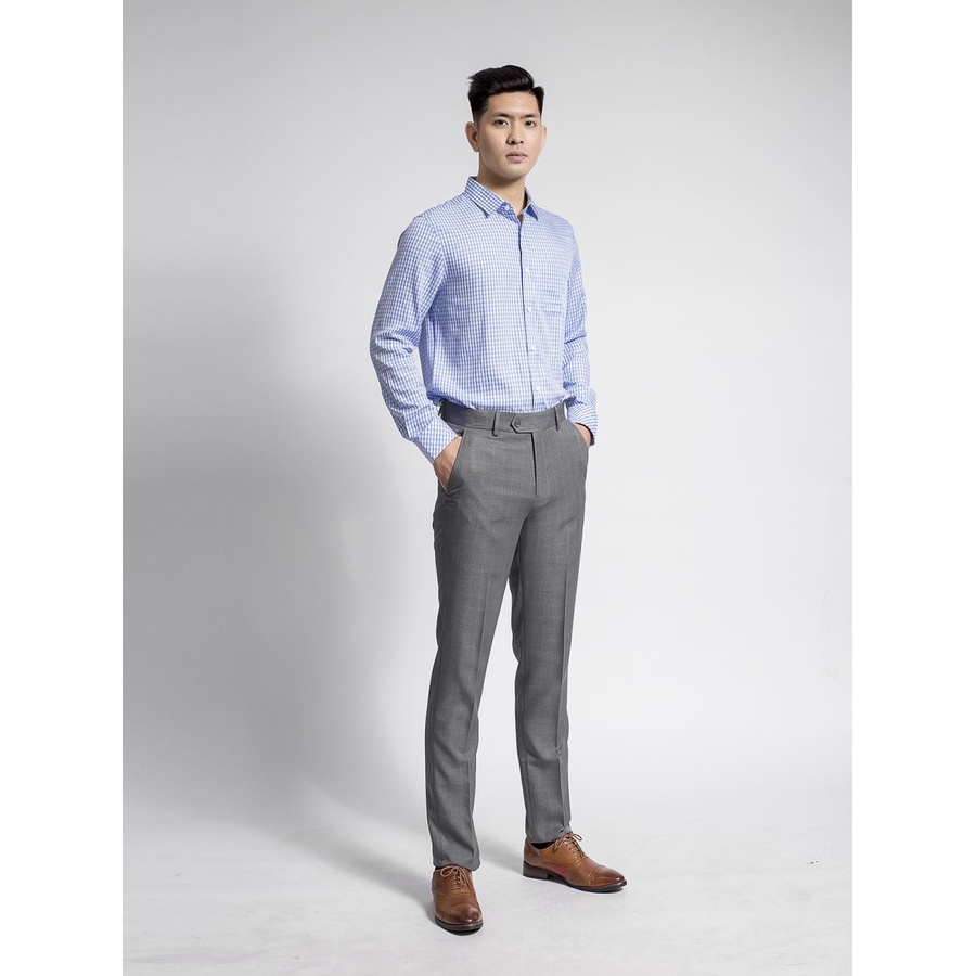 Áo sơ mi nam dài tay RRISTINO ALS62308 kẻ trắng xanh nhạt, dáng reguler fit, chất modal sợi sồi, tà lượn
