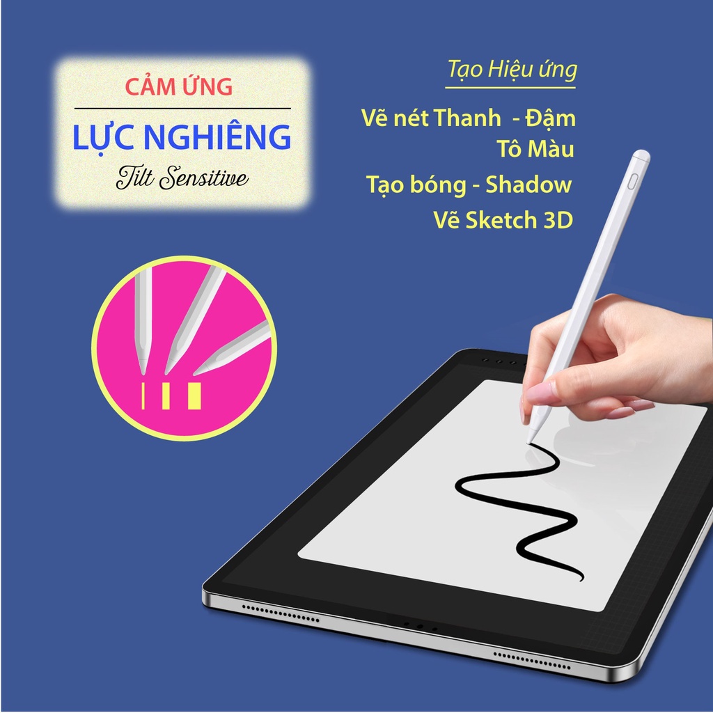 Bút Cảm Ứng FS 07 - Cảm ứng nghiêng Tilt Sensitive. Nét Thanh Dậm dành cho iPad 2018