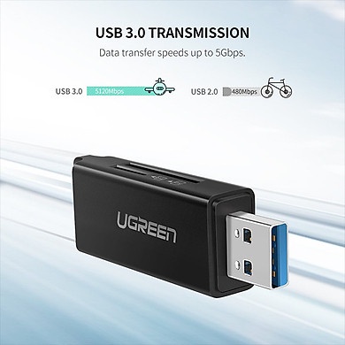 Đầu đọc thẻ nhớ SD/TF cổng USB 3.0 Ugreen 40752 - Hàng Chính Hãng