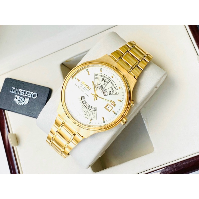 Đồng hồ nam dây thép lịch vạn niên Orient FEU00008CW Gold
