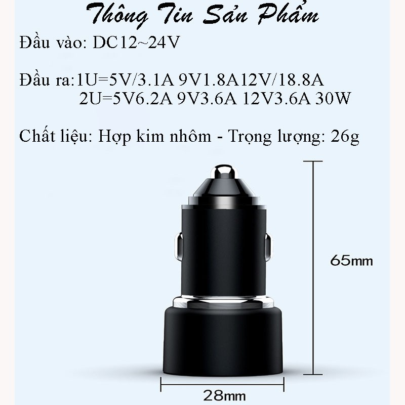 Tẩu sạc ô tô sạc nhanh 4.8A mới 2021 QT