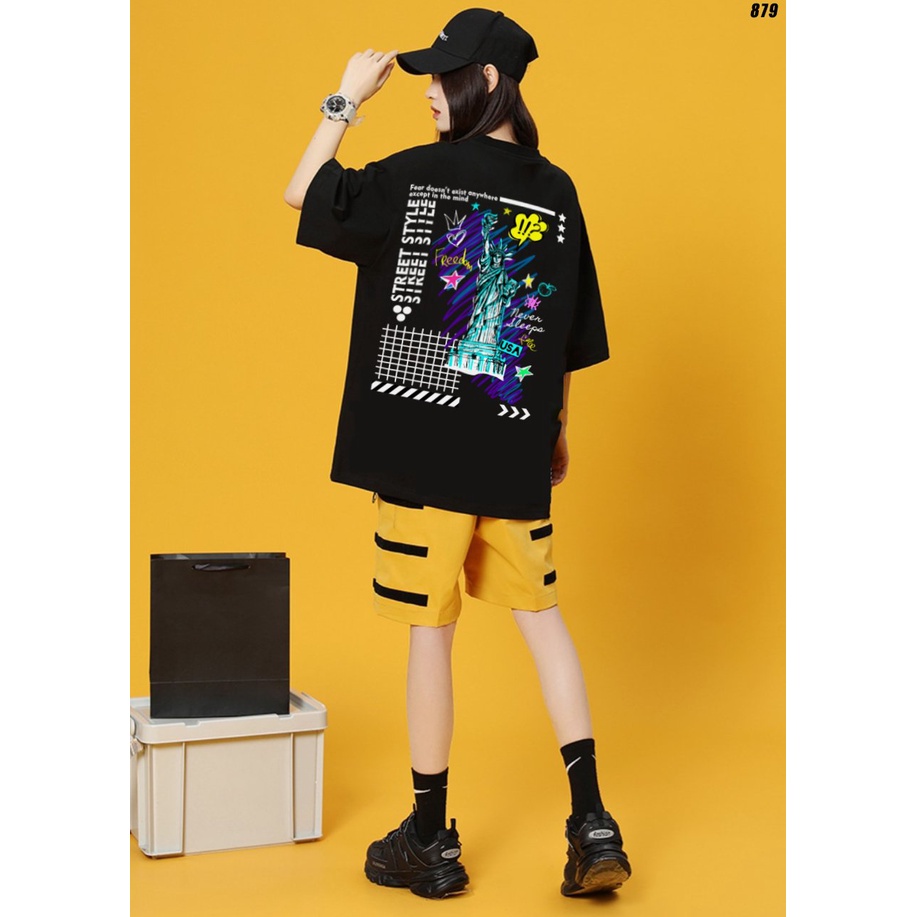 Áo phông unisex form rộng tay lỡ Nam Nữ Tượng nữ thần tự do 879 HY KOREA