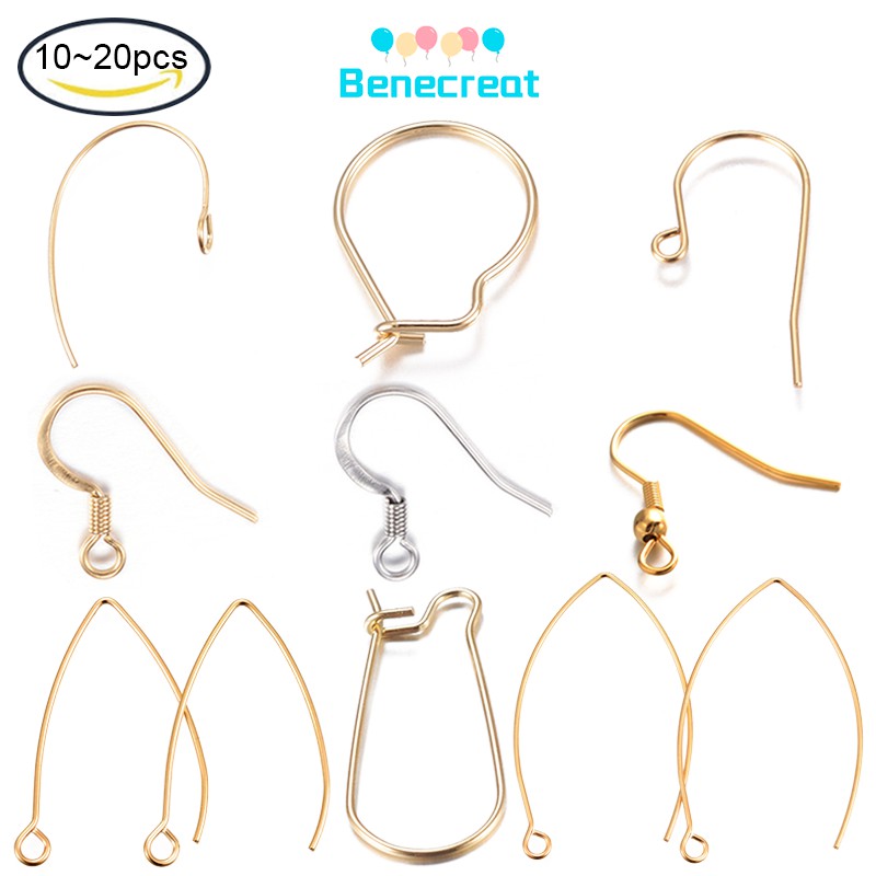 Set 10/ 20 chiếc khuyên bông tai bằng thép không gỉ 304 mạ vàng cỡ 20 kích thước 25x10.5x2.5mm chân 0.8mm