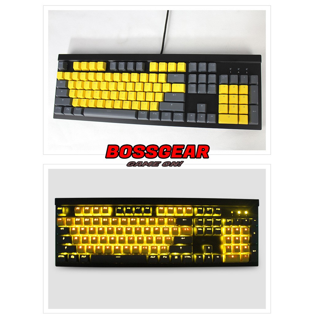 Bộ Keycap PBT Xám Vàng 104 Phím Double Shot Xuyên LED ( OEM Profile, Ansi layout )