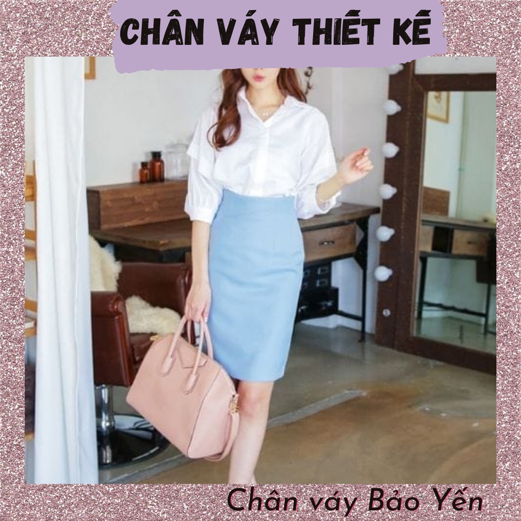 Chân váy bút chì xanh nơ công sở- M18