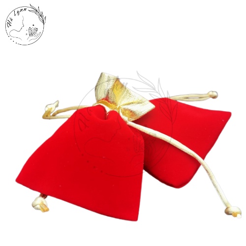 Túi vải nhung đỏ mịn dây rút size 5x7cm đựng trang sức, đồ phong thủy, quà tặng