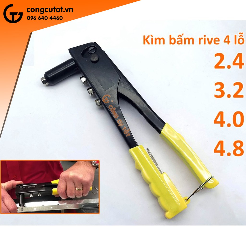 Kìm bấm rive 4 lỗ 3.2-4mm mỏ dài cán dài 245mm
