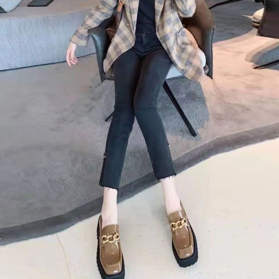 Quần Jean Lưng Cao Dáng Suông Thẳng Thiết Kế Hình Điếu Thuốc