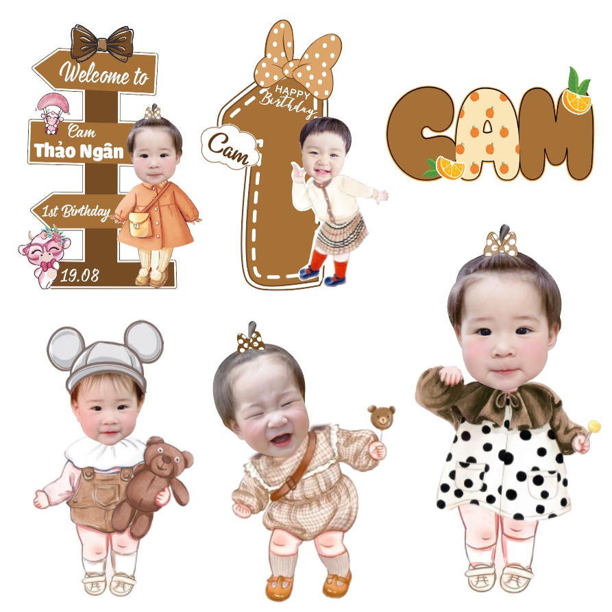 Sét chibi sinh nhật bé gái 6 chi tiết by LemonDecor