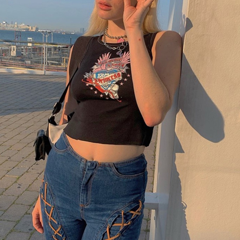 Áo Croptop Hai Dây Mỏng Sát Nách In Họa Tiết Truyện Tranh Trái Tim Kiểu Harajuku Thời Trang Mùa Hè Cho Nữ