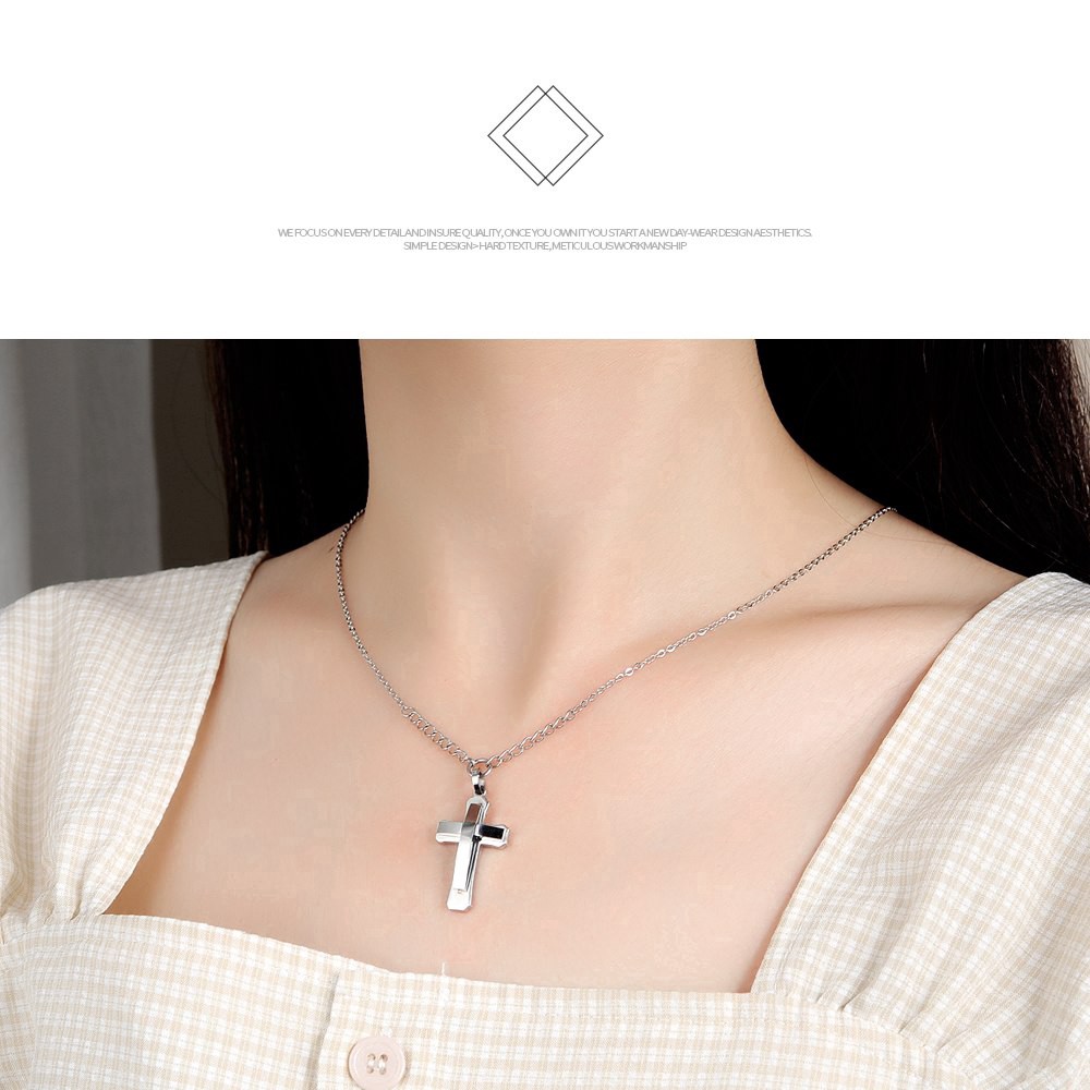 ♨▼♟Mặt dây chuyền chữ thập Vòng cổ Nam nữ Trang sức bằng thép Titan