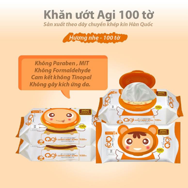 Khăn giấy ướt trẻ em Agi loại 80/100 tờ nguyên liệu cao cấp mềm mại dày và êm ái khi sử dụng cho bé