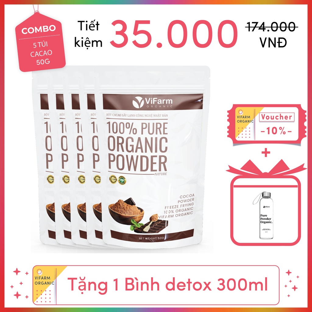 Bột Ca Cao Nguyên Chất 100% ViFarm 50Gram, Bột Cacao không đường, Hỗ Trợ Giảm Cân, Ăn Kiêng