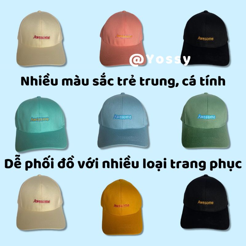 Mũ lưỡi trai nam nữ thêu chữ Awesome phong cách Ulzzang ❤ Nón kết kaki unisex cao cấp