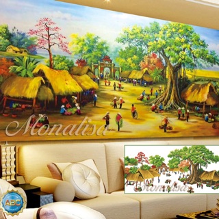 Tranh tráng gương làng làng quê sẵn treo 1.2mx60cm
