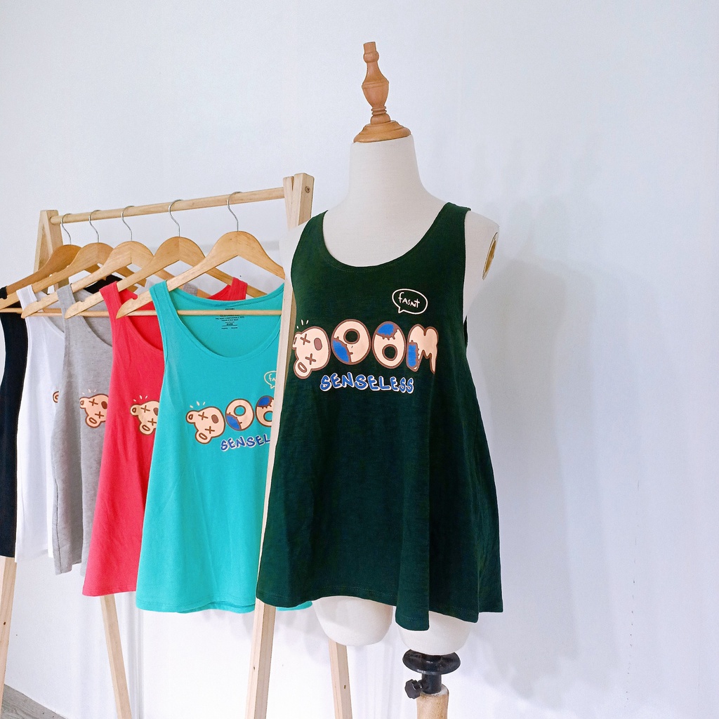 Áo ba lỗ nữ dáng xòe form rộng giấu bụng in chữ boom đơn giản thun cotton mặc mát tanktop 3 lỗ thun giấy mặc nhà