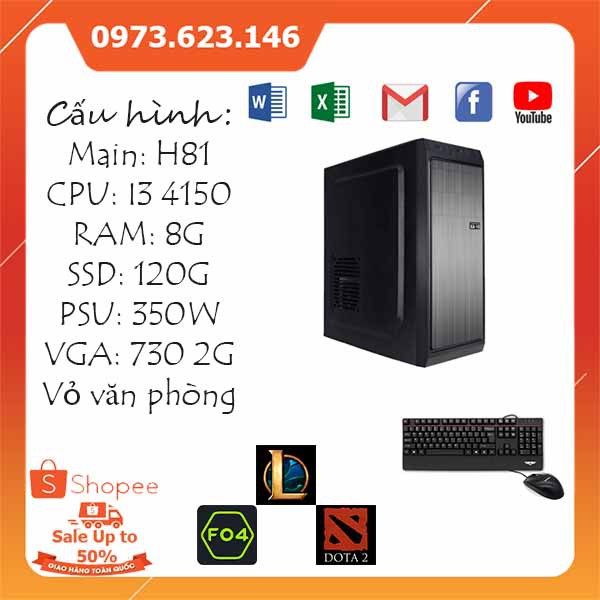 Case máy tính core i3 ram 8G card đồ họa rời 2G chơi game photoshop làm việc