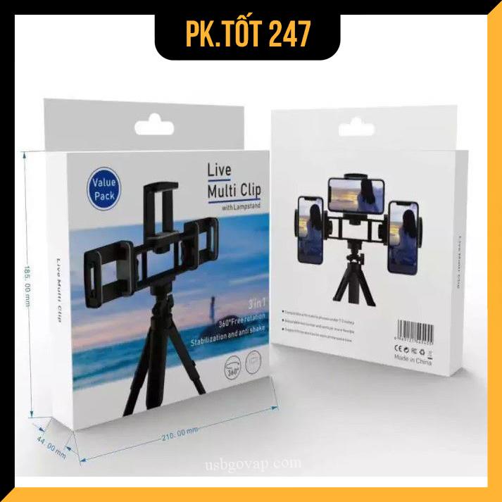 Giá Đỡ Điện Thoại, Giá Đỡ Tripod 3 Kẹp Điện Thoại Live Multi Clip 3 Chân  Chụp Hình Livestream 360 Độ 3In1[ BH 12 Tháng]