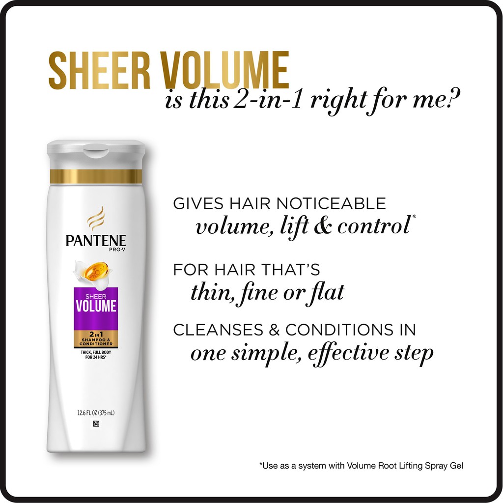 Dầu gội và xả 2IN1 PANTENE SHEER VOLUME Pro-V  (Tăng cường độ phồng của tóc) Nhập nhẩu chính hãng từ Mỹ - HKT Shop