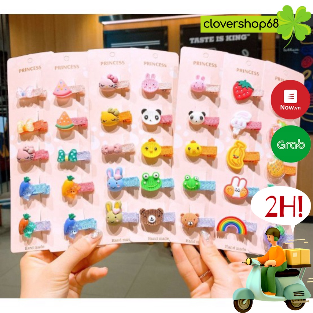 Set 5 kẹp tóc cho bé gái xinh xắn dễ thương phong cách Hàn Quốc - Kẹp tóc hoạt hình dễ thương Clovershop68