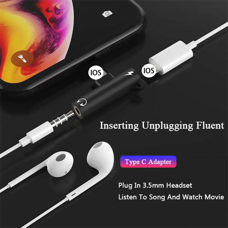 2 in 1 Lighting to 3.5mm Adapter Headphone Charging Dual Adapter Splitter For iPhone XR XS X 7 8 Plus For 3.5mm Jack to Earphone AUX Cable Connector