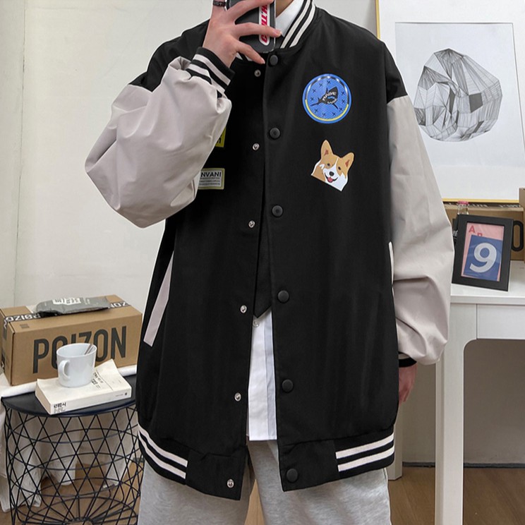 Áo khoác bomber dáng rộng in họa tiết cá tính phong cách thời trang Hàn Quốc