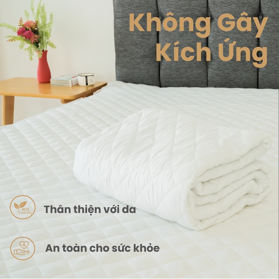 Tấm bảo vệ đệm cao cấp 3 lớp chần bông ô vuông - Ngăn nước bụi bẩn - Giữ sạch nệm