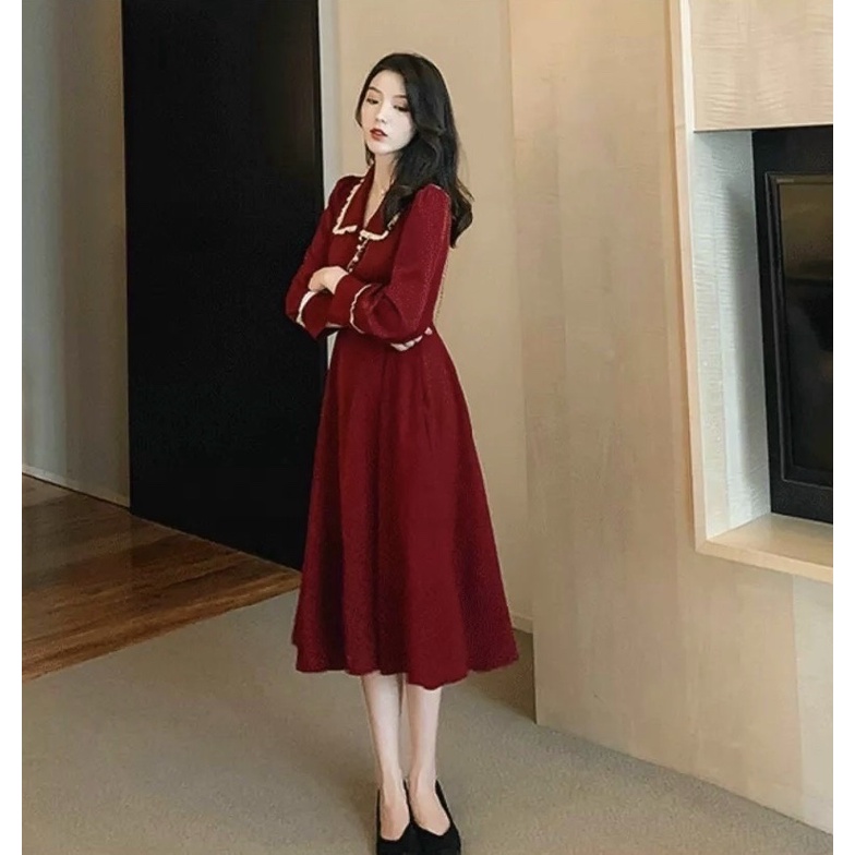 Đầm tiểu thư tay dài xinh đẹp hai màu đen và đỏ
